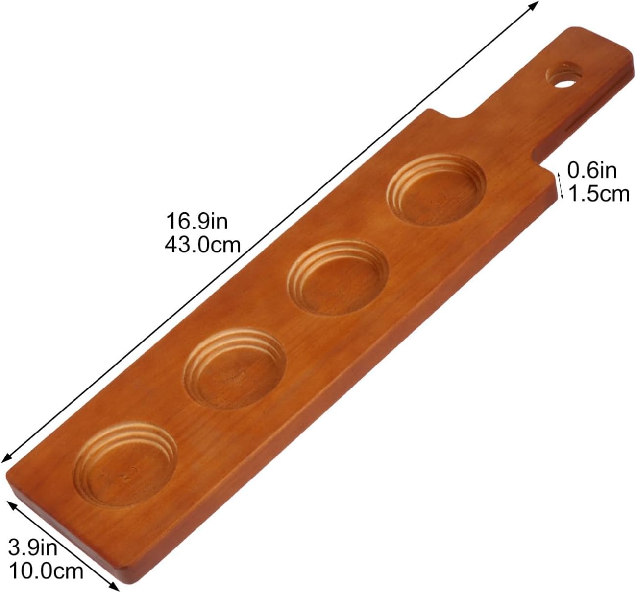 Wooden Beer Flight Paddle with 4 Cutouts for Wine Glasses, Drink Coasters Serving Tray for Bars, Parties, and Home Brewing - 16.92 X 3.93 X 0.59 Inches