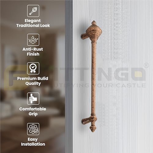 Image of Royal Gada Door Handle for Main Door /22 Inch Traditional Main Door Handle /Pull Push Handle for Home /Office /Hotels Doors - (Hole to Hole 450mm, Pack of 1) - PVD Rose Gold - 3 Years Warranty