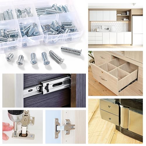 VooGenzek 80 Stücke M6.3 mm Euro Schrauben Sortiment, Möbelschrauben, Senkkopf mit Kreuzschlitz Schrauben, für Küchenschränke und Scharniere