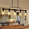 Farmhouse dining room light fixture rustic ceiling pendant light fixtures5 light wood kitchen island lightingchandelier over tablehanging for linear chandelierswith clear glass lampshade  urban country home decor