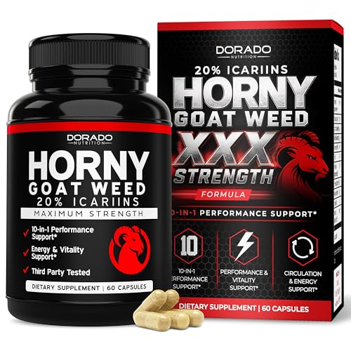 Horny Goat Weed For Men and Women - [20% Icariins Max Strength] - Stamina Endurance Circulation Joint & Back Support - Maca Root Ginseng Yohimbine Tribulus L-Arginine - USA Made - 60 Count
