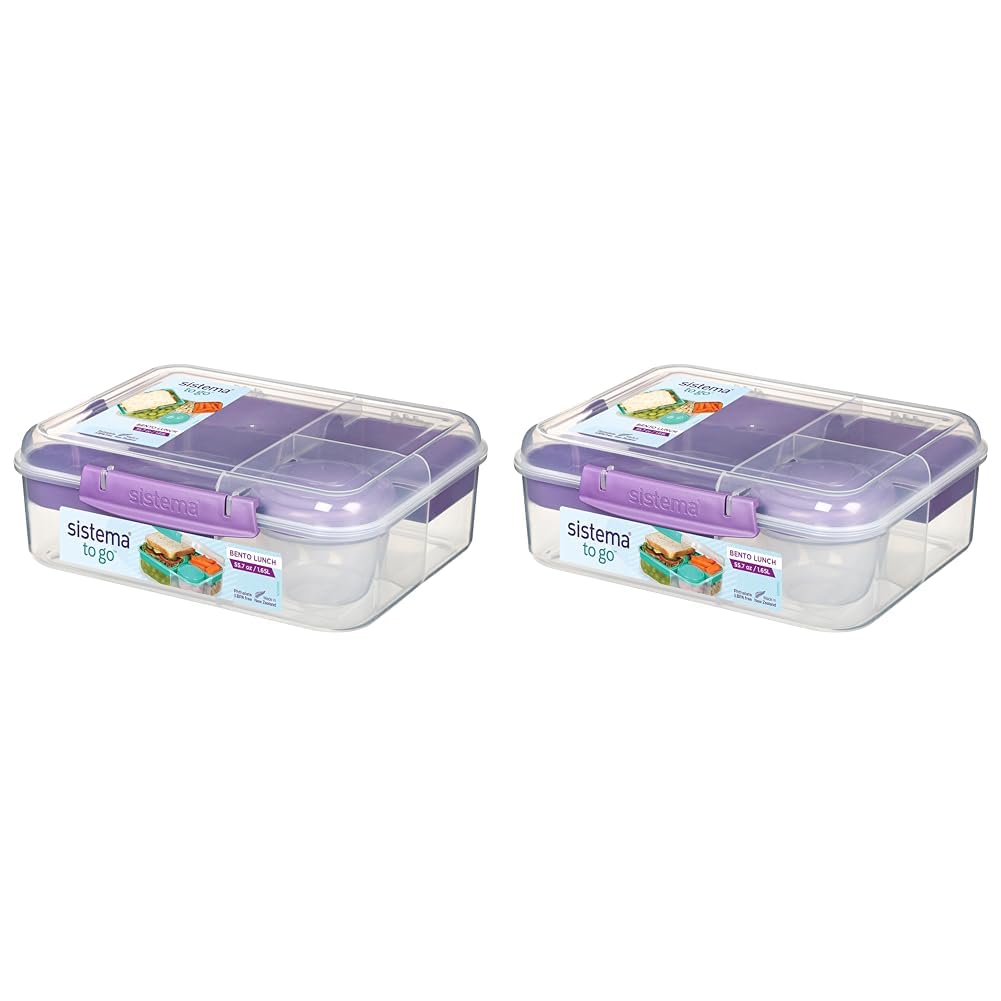 Sistema Bento Box To Go Lunch Box With Yoghurt/Fruit Pot 1.65 L Bpa-Free Recyclable With Terracycle Misty Purple (Pack of 2)