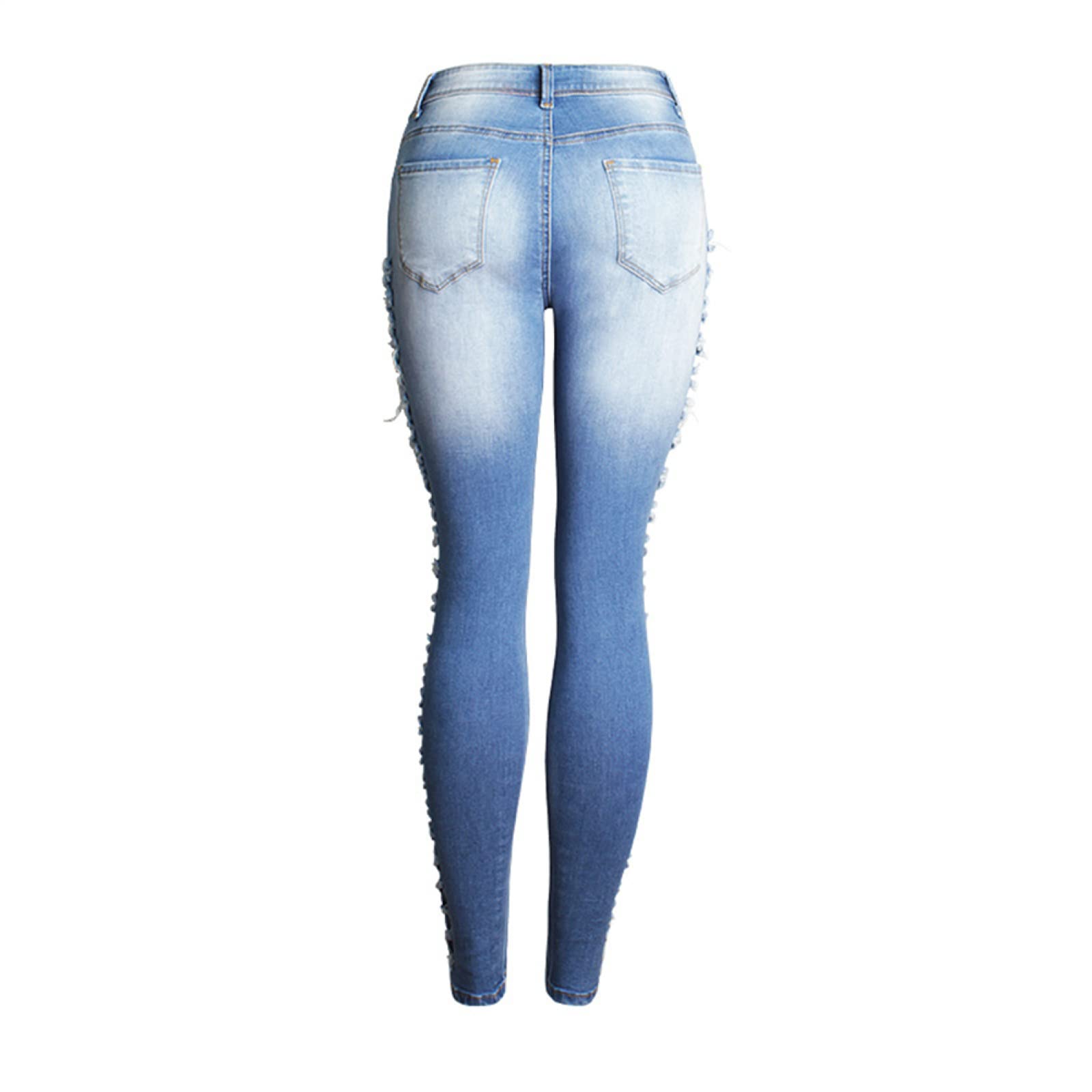 Ropa De Mujer Jeans con Agujeros, Corte Ajustado, Jeans Elásticos Y Pierna Pequeña.