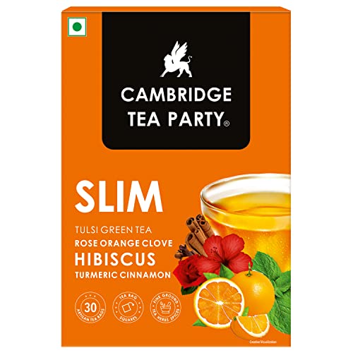 Image of Cambridge Tea Party Slim 30 Tea Bags, Hibiscus Clove Orange Rose Turmeric Cinnamon Tulsi Green Tea (immunity booster with natural vitamins, cleanse, cold relief, weight loss, slim, skin glow)