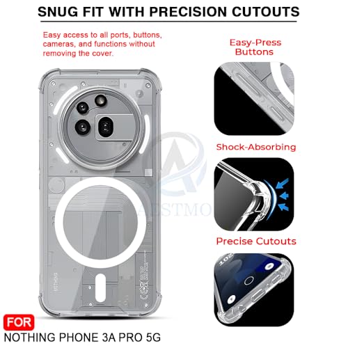 Image of AESTMO Clear Back Cover for Nothing Phone 3A Pro 5G | 360 Protection | Transparent Back Cover (PC + TPU, Compatible with MagSafe Accessories, Transparent Bumper)