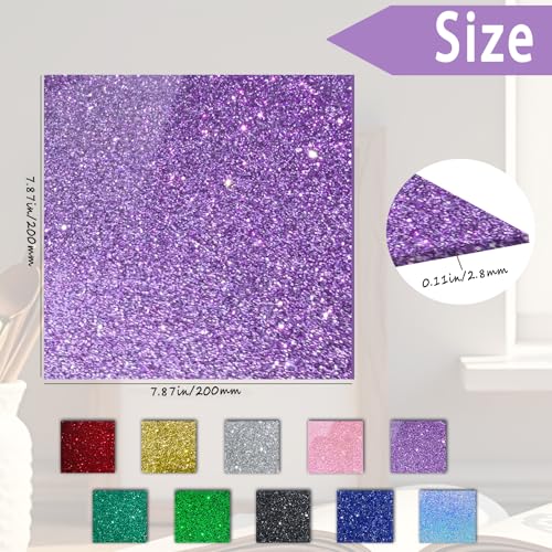 Image of Glitter Acrylic Sheets, Purple, 8 inchx8 inch, 2 Pack | 1 /8 in Thick, Cast Sparkly, For Laser Cutting, Engraving, Invitation Blanks