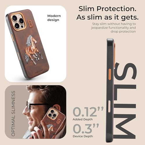 Image of PULOKA - Mobile Cover Compatible for iPhone 16 Pro- Horse Embroidery - Sleek & Stylish - Protective & Anti Scratch Phone Cover Vegan Leather Back Case - Men & Women - Santa Barbara Polo (Brown)