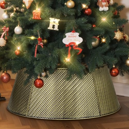 Lanpn Metal Collar Árbol de Navidad 70cm, Albero Natale Decorativo Christmas Tree Collar para Mediana M Árboles Artificiales Interior Exterior - Decoración Navideña (Dorado, Sarga)