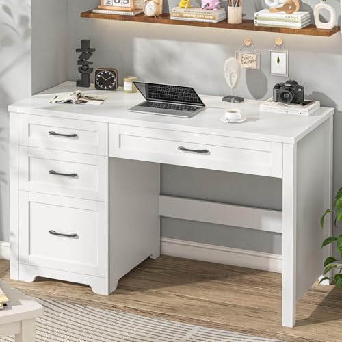 Image of Vabches Home Office Desk with 3 Storage Drawers, White