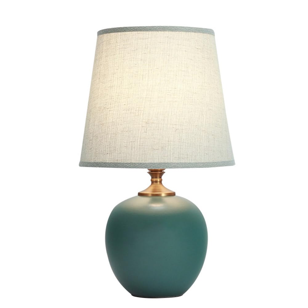 Mengjay E27 lampada da scrivania,Luce da Scrivania in Tessuto,Ceramica Lampada da scrivania,Lampada comodino per camera da letto ufficio soggiorno illuminazione decorativa (Verde)