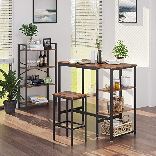 image for VASAGLE ALINRU Bar Table, High Dining Table with 3 Storage Shelves, Co