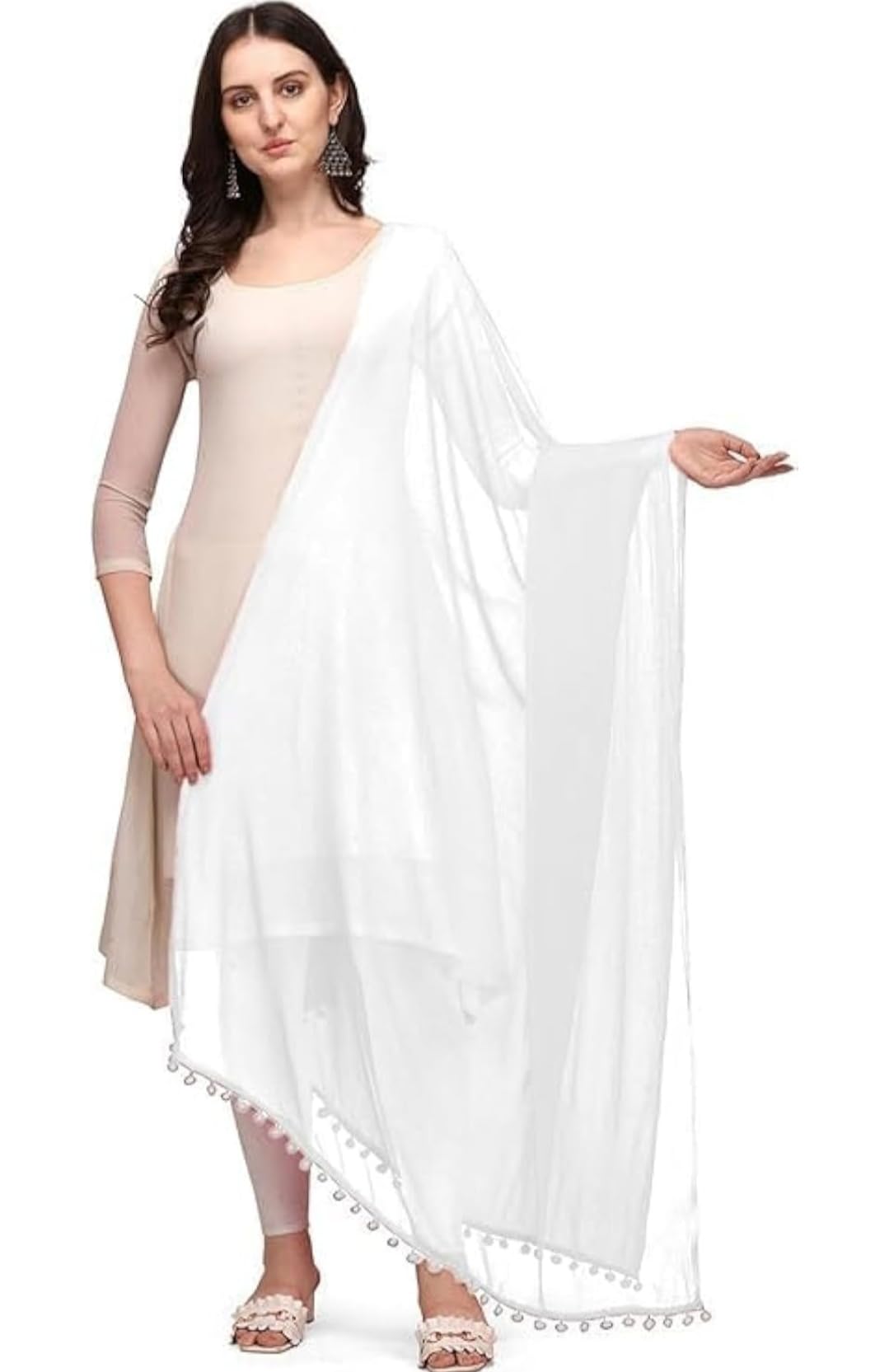 gurusoami Women's Chiffon Plain Dupatta/Skarf/Stall/Size 2.25 Meters With Pom Pom Lace Daily Use For Women/Girls-picture-31