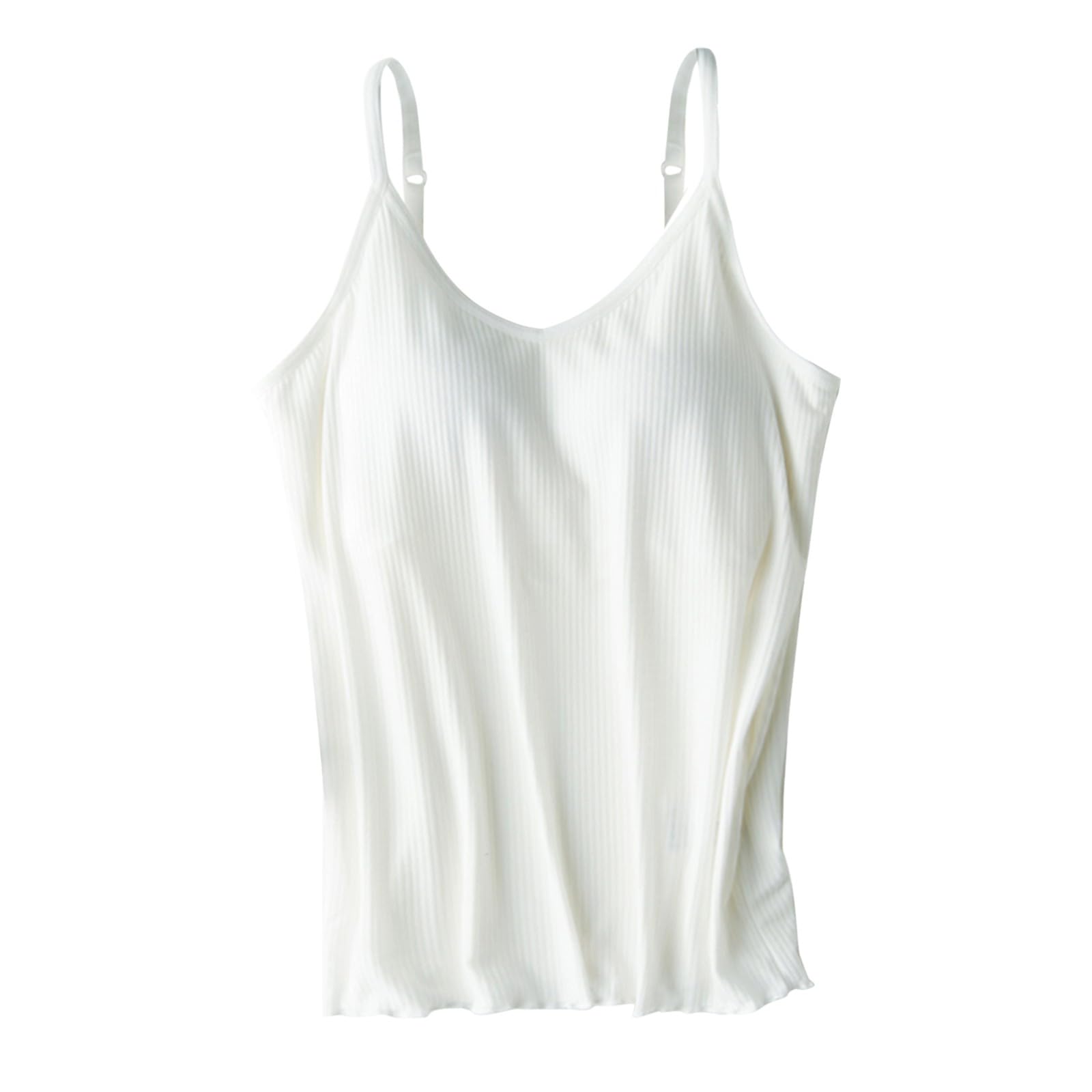 Damen Tanktop Mit Integriertem Bh Weit, Spaghettiträger Oberteil Ohne Bügel Unterhemd Cami Tanks Gepolstertes Ärmellose Basic Spaghetti-Top mit Cups Trägertop Regal BH Casual Bustier Tank Top
