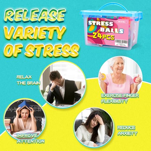 Image of 24 Pack Stress Balls, Squishy Balls, Squeeze Balls for Adults | Stress Relief Balls, Prize Box Stuffers, Party Favors