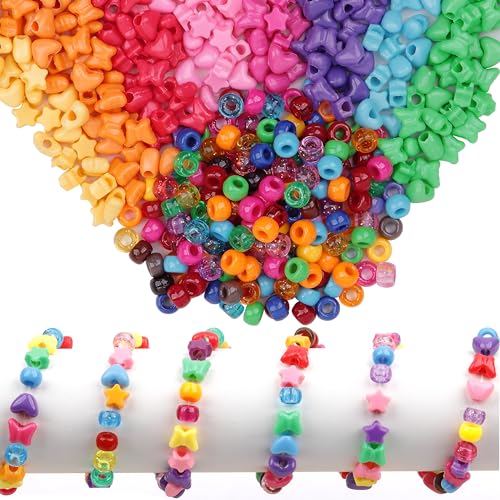 GMMA 900 Pcs Pony Beads Shapes for Bracelet、Jewelry Making、Friendship Bracelets Colourful Plastic 6x9mm Multi-Colored Fall Beads for DIY Bracelet Necklace Party Decoration Supplies