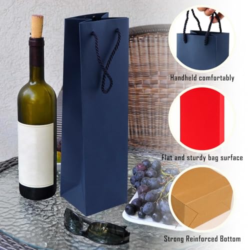 POPOYU Christmas Bottle Gift Bags Multipack,12Packs Christmas Bottle Bags for Wine with Handle New Year Xmas Wine Bottle Bag for Red Wine.Whiskey Champagne Gifts Wrapping (DarkBlue) - Image 3