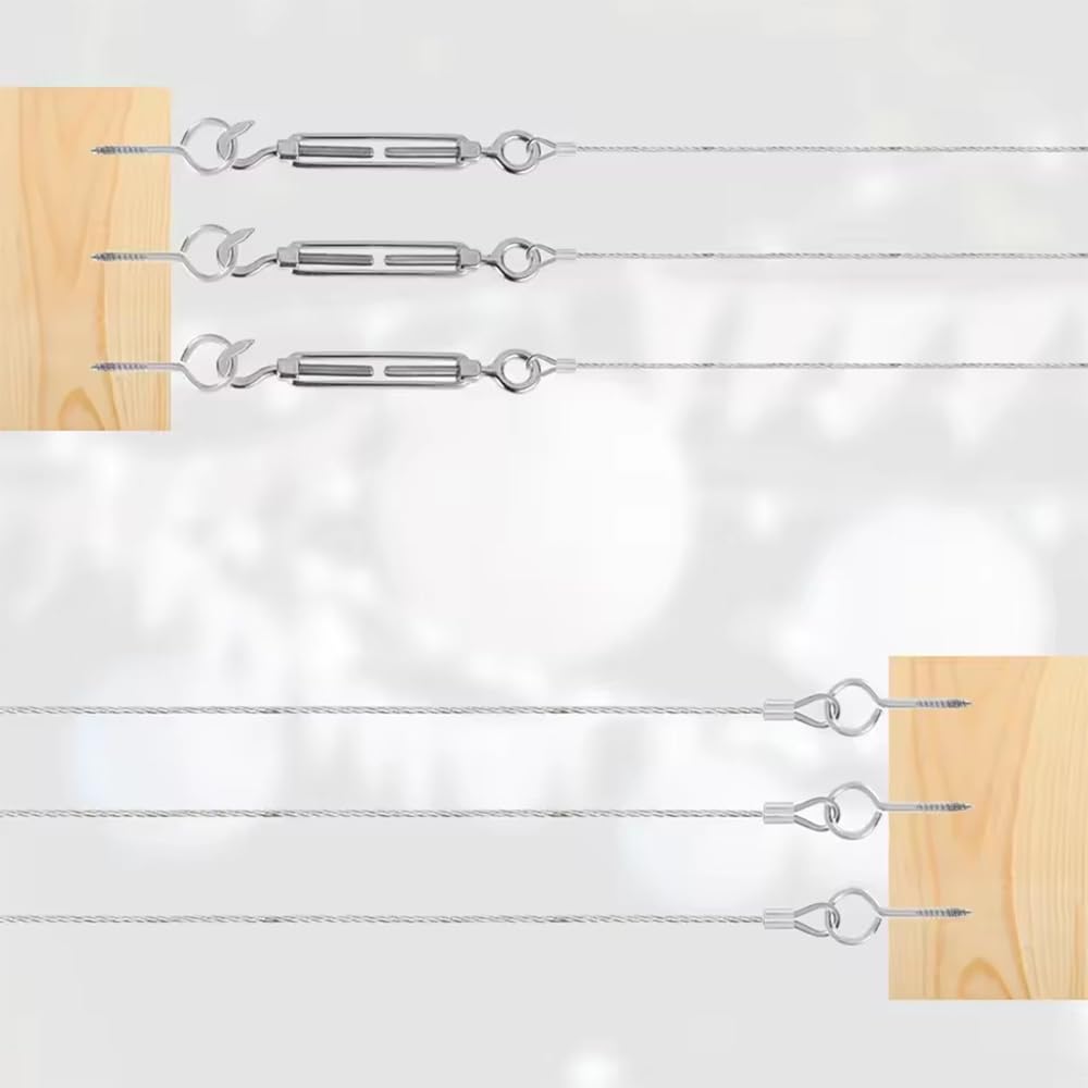 NEWFUN Cable de acero de 5 mm, Juego de Tensores de Cable M6 de acero Inoxidable, Cable de Acero Recubierto de PVC para Tendederos, Alambre de Jardín, Colgar Cuadros.