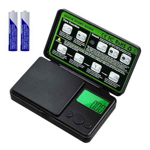 Mcbazel Báscula de Bolsillo 500g/0.01g Alta Precisión, Báscula Digital Multifuncional Mini con Pantalla LCD, Tara, Conteo, 7 Unidades de Peso para Joyería, Especias, Café, Laboratorio