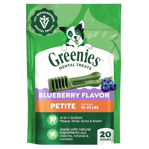 Greenies Veterinarian-Recommended Adult Natural Dental Dog Treats Petite Size, Blueberry Flavor, 12 oz. Pack, 20 Count