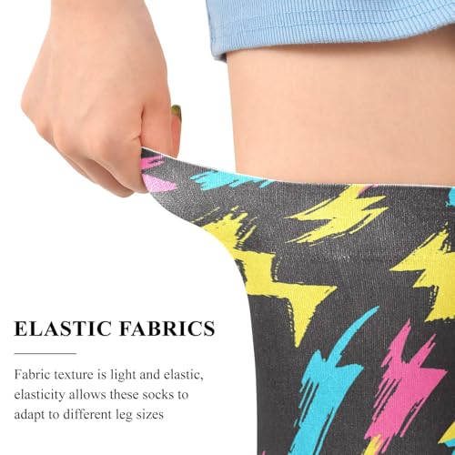 Colorful Lightning Bolt Black Thigh High Socks Long Boot Stockings Elastic Knee High Socks for Women Leg Warmers4