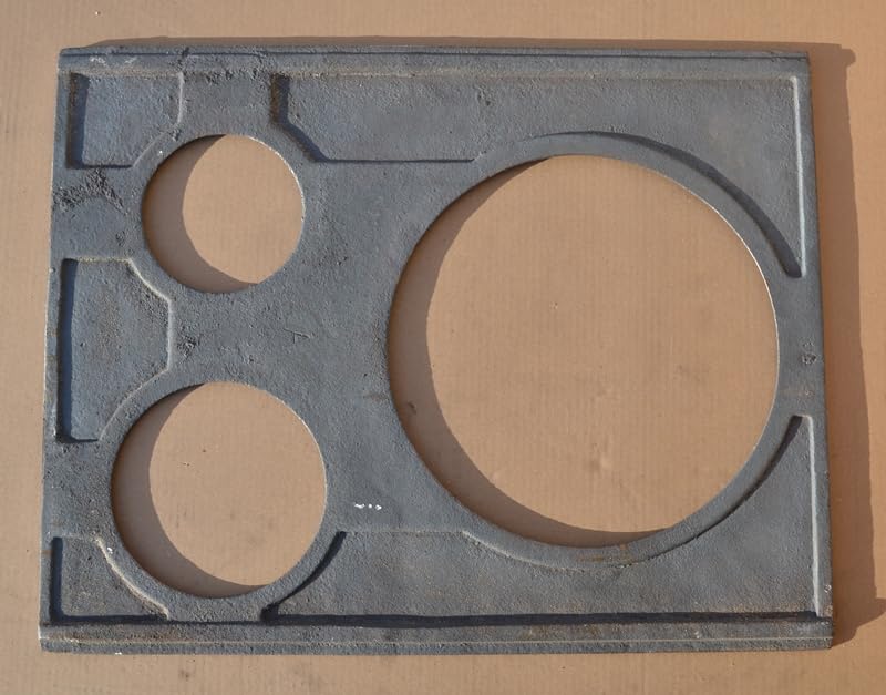 SEZAM Placa de fundición para horno con 3 agujeros, 68 x 52 cm, placa de carbón de hierro fundido gris