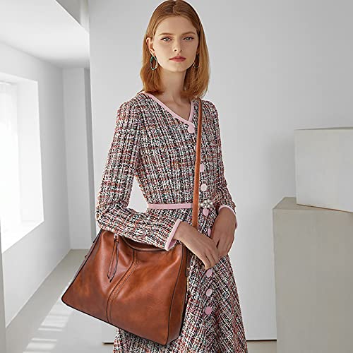 Hobo Bags for Women Handbags Purse Ladies Boho Shoulder Bag Crossbody Purses PU Leather Brown 2PCS - Image 4