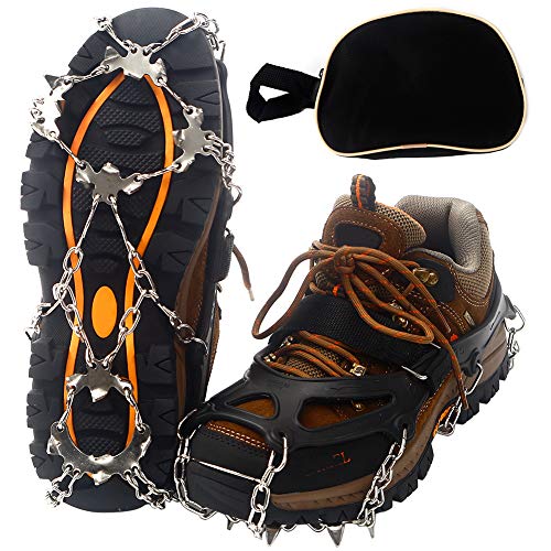 Mounchain Crampons, 19 Stainless Steel Spikes Traction Cleats, Ice & Snow Grips for Safe Outdoors, Such as Climbing, Hiking, Walking, Jogging (L)