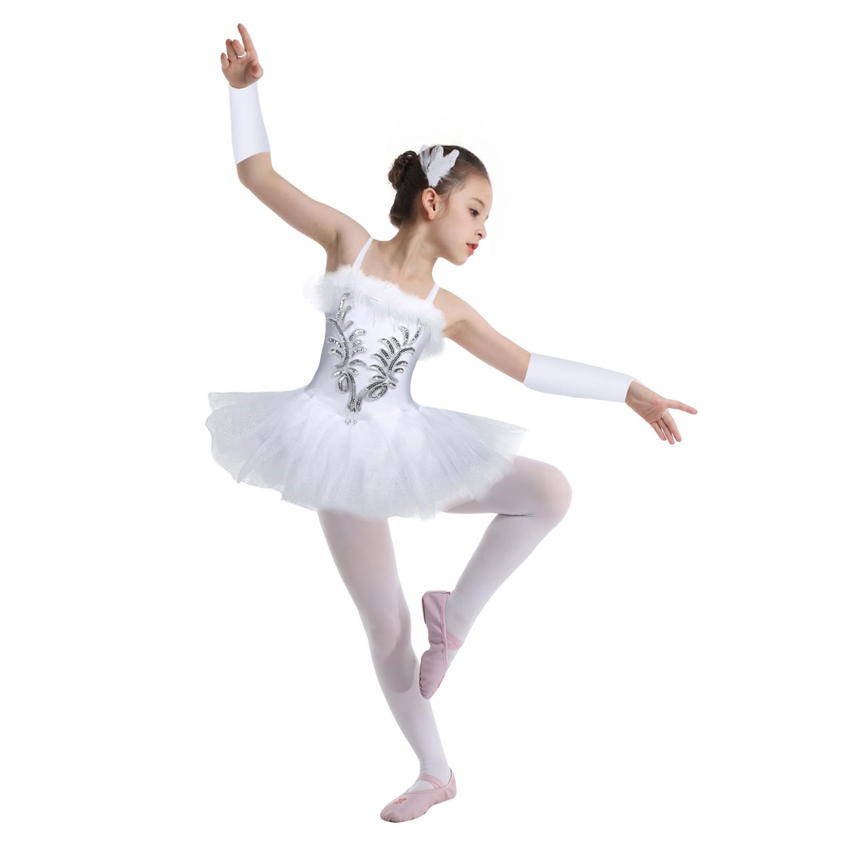 TTAO Ballettkleid Mädchen Tanzkostüm Gymnastik Trikot Tanz Kinder Ärmellos Ballett Schwan Kostüm Tutu Kleid