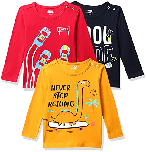Image of Amazon Brand - Jam & Honey Baby Boy's Full Sleeves T-Shirt | 100% Cotton Printed Regular Fit T-Shirts | New Born Baby Clothes - 0 to 24 Months (Pack of 3)