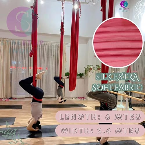 Image of Streetup India Silk Fabric Pro Aerial Swing /Yoga Hammock | 6 x 2.6 Mtrs Long Fabric | with Complete Kit