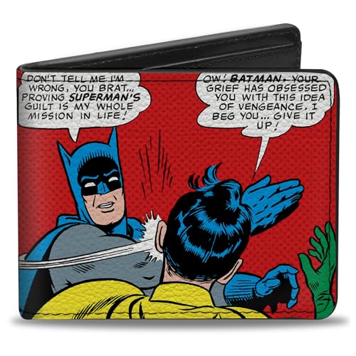 Buckle-Down Carteira masculina dobrável PU com fivela – Batman, Robin Slapping Scene Halftone Reds Bi Fold, multicolorida, 4 x 3,5 EUA