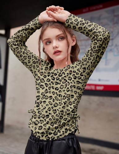 Image of Arshiner Girls Long Sleeve Shirts Ruched Knot Side Tunic Blouse Tee Tops