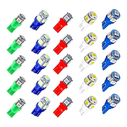 25 bombillas LED multicolor para autos pack 5 colores