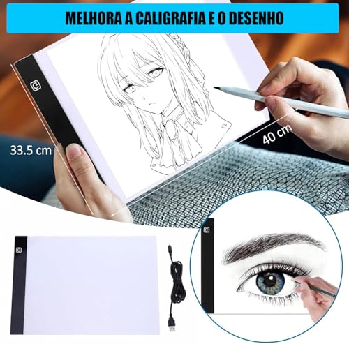 Mesa de Luz, Mesa Quadro Prancheta de Luz LED A3 Portátil para Desenho, Cópia e Rastreamento, Brilho