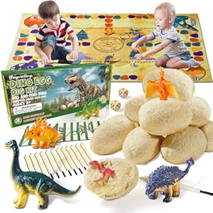 Dinosaur Eggs Dig Kit Toys – 12 Dino Fossil Eggs Excavation Kit w Play Mat for Kids Easter Party Favor Basket Stuffers STEM Toy Christmas Birthday Gift for Boys Girls Age 3 4 5 6 7 8 9 10 + Years Old
