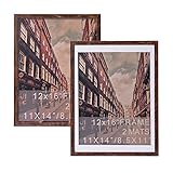 MONT PLEASANT 12x16 Picture Frame 2 Pack,Farmhouse Decor, Distressed Display Pictures 11x14 or 8x10 Diplomas with Mat, Wooden Distressed Photo Frames For Wall Mounting Family Lover Gift (Brown)