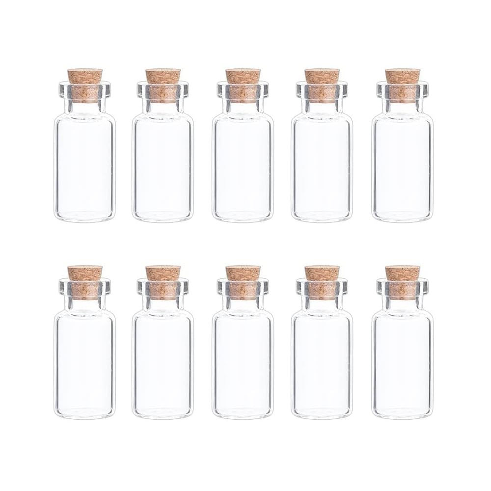 SKYPRO 10Pcs Mini Glass Bottles with Cork Lids, 30 x 50mm 20ml Tiny Glass Jars, Wishing Bottles, Small DIY Decorative Craft Vials for DIY Crafts Party Weddings Decoration Storage Accessories