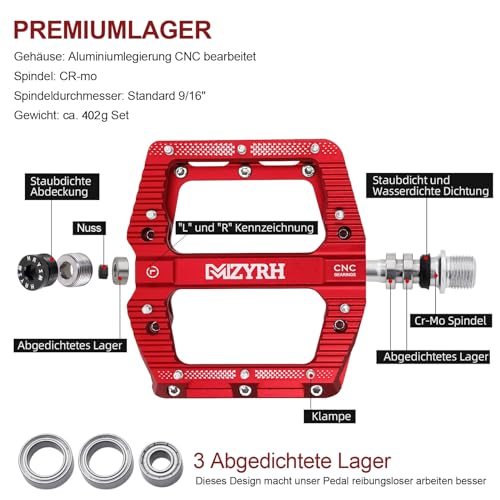 MZYRH MTB Pedals Mountain Bike Pedals with 3 Sealed Bearings, 9/16 Inch Bicycle Pedals - Image 4