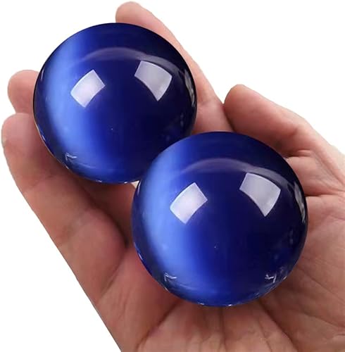 Miniatura 1 de Bolas Baoding de cristal de ojo de tigre de gato artificial azul rey de 1.57 pulgadas, bolas de salud chinas de cuarzo curativo para terapia de