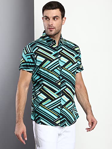 Image of Dennis Lingo Men's Abstract Print Slim Fit Rayon Casual Shirt with Spread Collar & Half Sleeves