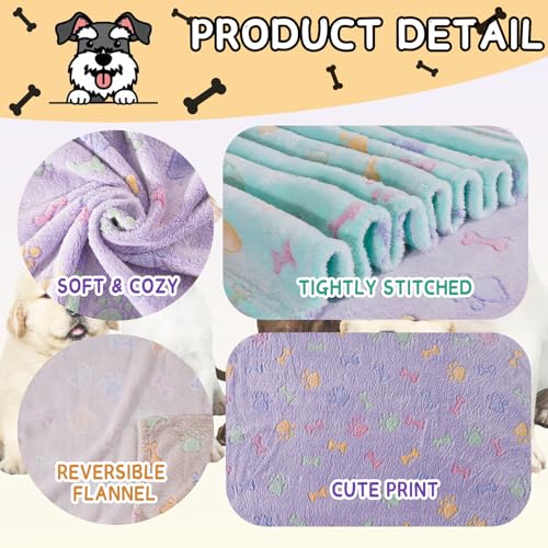 Image of Rezutan Dog Blankets Throw 3 Pack for Large Medium Pet Cat Soft Fuzzy Blankets Washable,Reversible Paw Print for Dog Kennels-Beds, Sofas, Furniture Protection,41 x 31 inch, Purple /Green /Brown