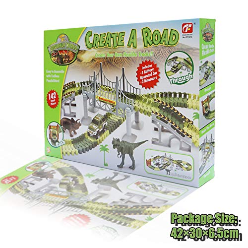 image for Kalining 142 Piece Dinosaur Race Track Car for Kids,Dinosaur World Din