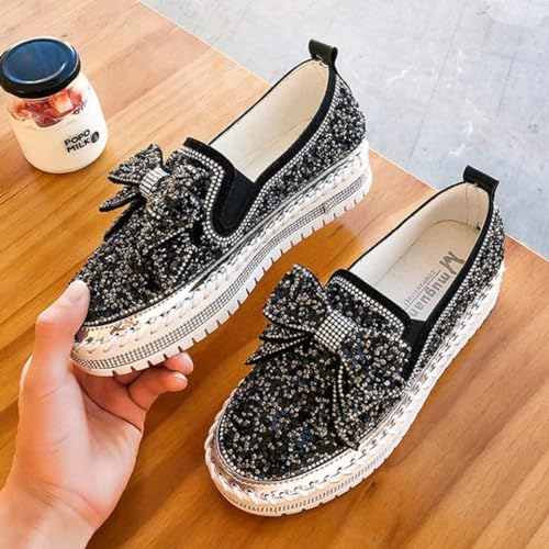 Women's Platform Glitter Sneaker Rhinestone Bling Platform Walking Shoes Cute Bowknot Sequin Shiny Loafers4