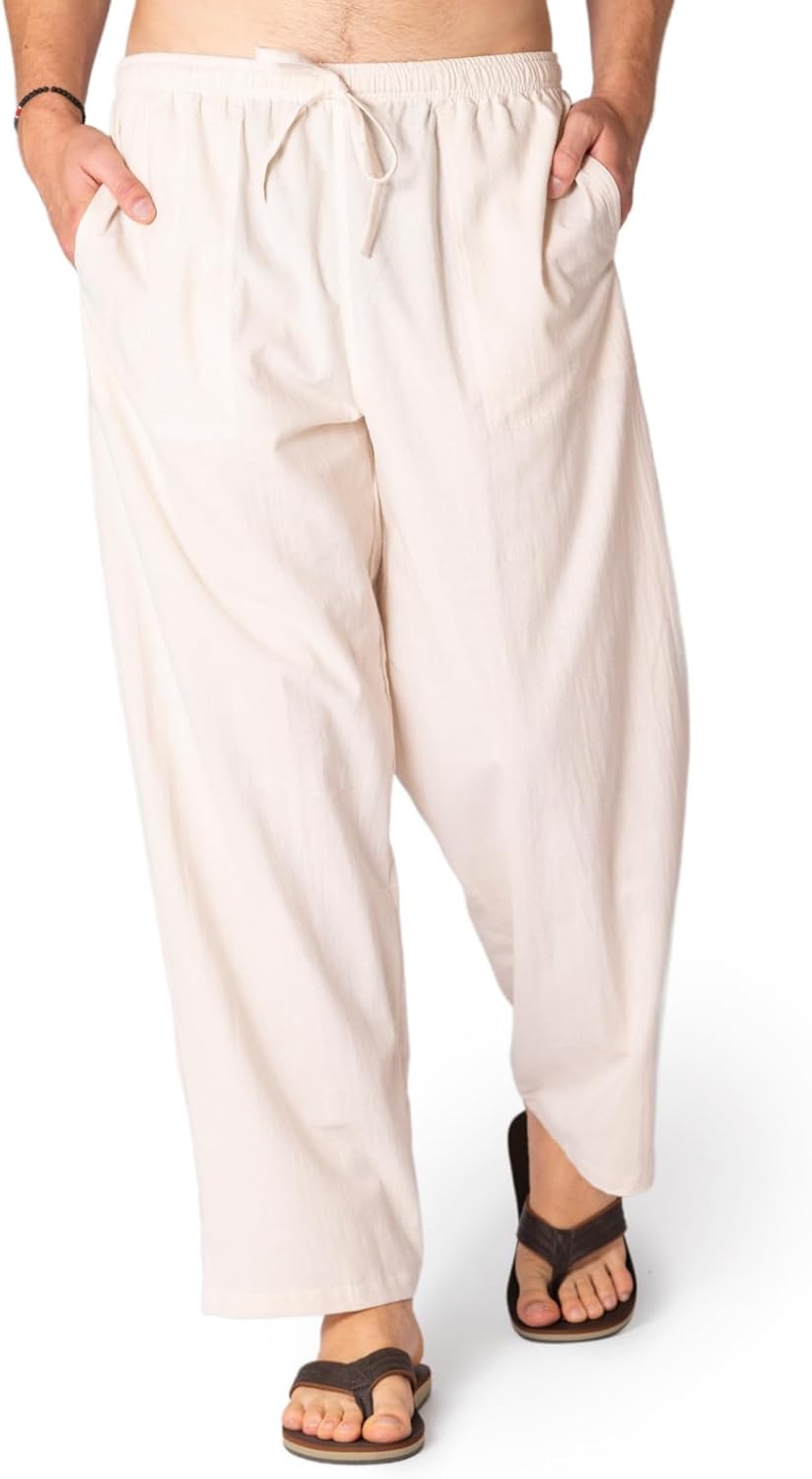 PANASIAM Lichte katoenen broek voor dames en heren, zomerbroek, ondoorzichtig, comfortabele stoffen broek, vrijetijdsbroek van 100% katoen, elastische tailleband met trekkoord, 2 zakken, loungebroek