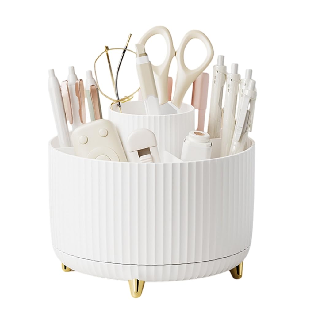 Tnbccxn Purest White Pen Cup, Rotating Stationary Organiser, 6 Compartments Desk Organiser For Kid, Rotating Pen Organiser Holder Art Supply Organiser(Purest White)