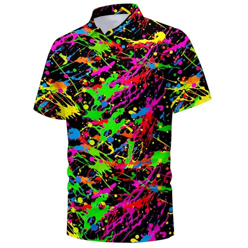 Funny Golf Shirts for Men,Mens Hawaiian Shirts Short Sleeve Novelty Crazy Golf Shirt Neon Splatter