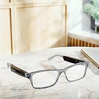 Amazon Echo Frames Smart Glasses (Newest Model) - Alexa-Enabled Open-Ear Audio, Charcoal Gray Rectangle with Blue Light Filtering Lenses