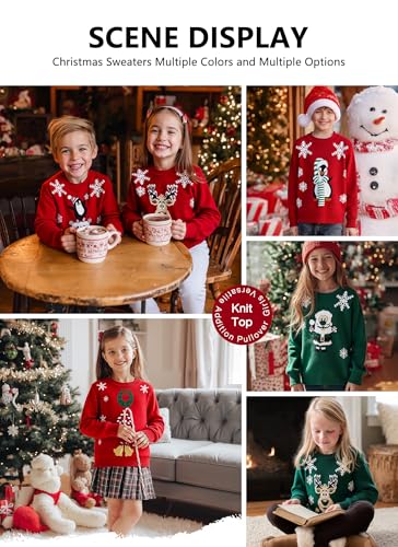 Girls Christmas Sweaters Kids Sweater Holiday Winter Pullover Crew Neck Long Sleeve Knit Top2