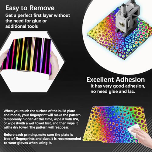 Image of JUUPINE 257x257mm Bambu Lab Build Plate for Bambu Lab X2D /A1 /P1P /P1S /P2S /X1 /X1C /X1E /3D Printer, 3D Printer Flexible Spring Steel Sheet Removable Platform (Smooth Kaleidoscope+Smooth Light Beam)