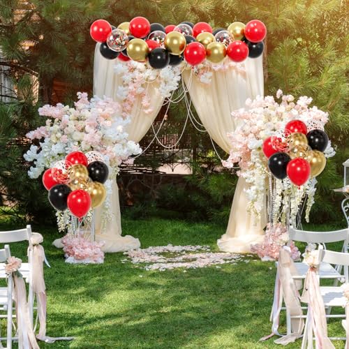 Image of 100pcs Black Gold Red Balloons, 12inch Red Black and Metallic Gold Confetti Balloons for Birthday, Anniversary, Casino Night, Graduation, Hollywood Movie Night Party Decorations